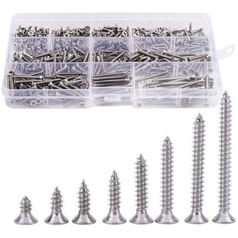 400pcs Vis à tête fraisée en Acier Inoxydable Vis à Tête Plat Cruciformes Vis à Bois-Muntra (1/4)