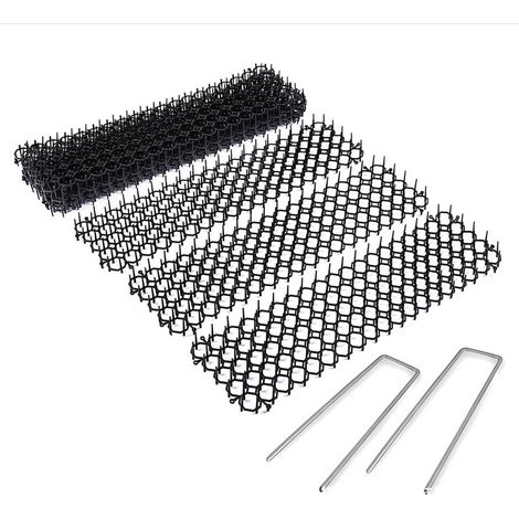 Lot de 10 tapis répulsifs + 10 picots en forme de U pour jardin - Bandes anti-creusement pour chats et chiens - Fournitures de jardin (1/5)