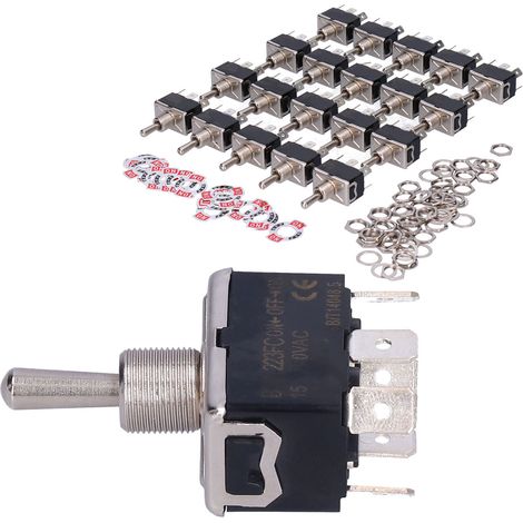 Lot de 20 interrupteurs à bascule BERM à 3 positions (marche/arrêt/marche), 6 broches, avec mini voyant LED, 15 A, 250 V CA. (1/5)