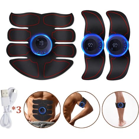 EMS-Elektromuskelstimulator für die Bauchmuskulatur, Fitness-Sticker, wiederaufladbares Schlankheitsmassagegerät, kabelloser LCD-Bildschirm, Gesäßtrainer 03537-AquaForge