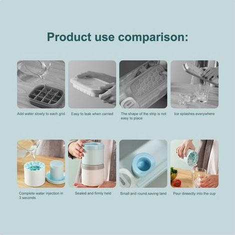 Lot de 2 bacs à glaçons en silicone, bacs à glaçons en silicone avec couvercles, seau à glace réutilisable (bleu)