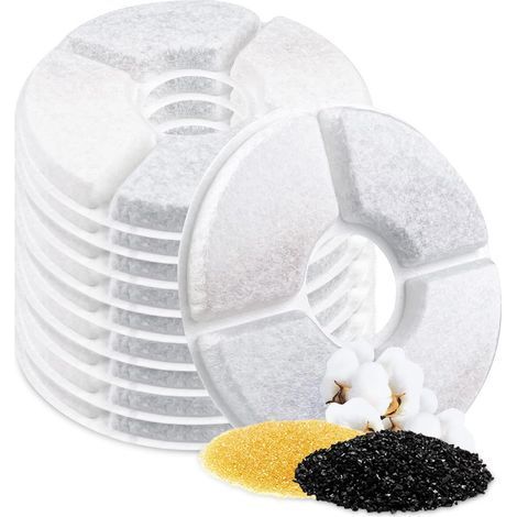 Lot de 10 Filtre, Diamètre 13cm, Charbon Actif, Résine, Pour Fontaine Eau Chat (1/5)