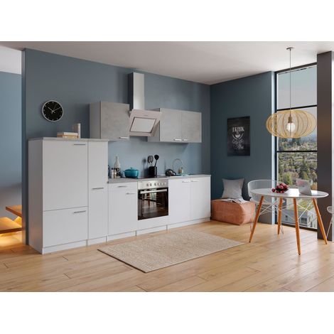 Cuisine Kitchenette Bloc cuisine intégrée Blanc Béton Malia 300 cm Respekta (1/4)