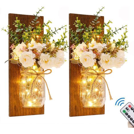 Applique Murale Bocal - LED à Bande Lumineuse Chaude - Plante Artificielle Verte - Décoration Intérieure Rustique - Lot de 2 (1/5)