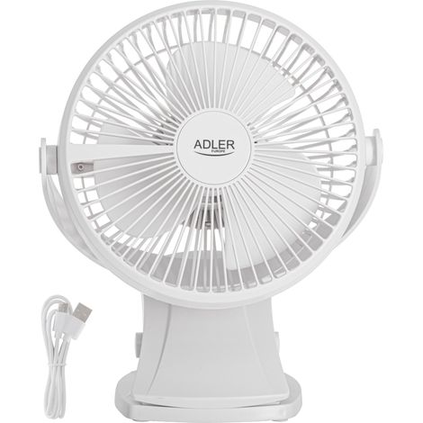 ADLER EUROPE AD 7342 VENTILATEUR RECHARGEABLE AVEC CLIP, 15,5 CM, 3000MAH, 3 VITESSES, BLANC AD 7342W (1/5)