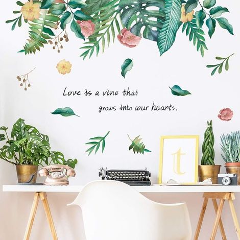 Stickers Muraux Tropicaux Plante Fleurs Feuille Palmier, Amovible Feuilles Verts Grand Autocollants Murale Décoratif Wall Stickers, Décoration Murale pour Portes Chambre Mur Fenêtre Salon (1/5)