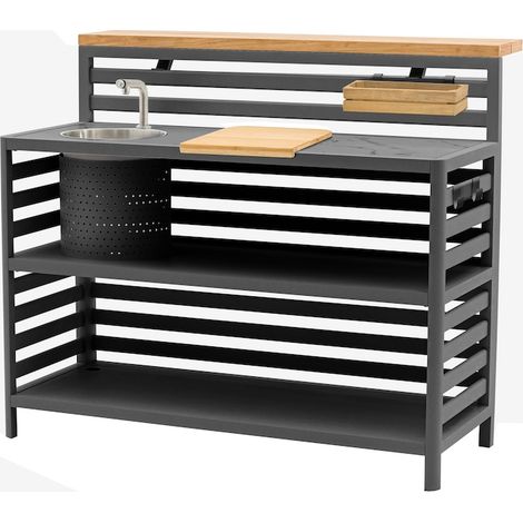PROLOISIRS Bar NONA - 136 x 115 x 54 cm - Aluminium époxy et teck FSC - Graphite