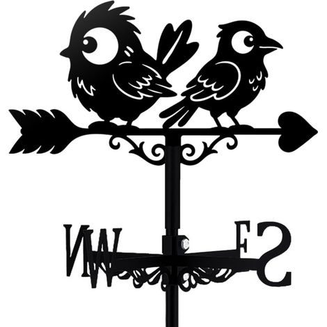 Girouette en métal noir - Pour jardin, ferme, poulailler, abri de jardin - Anémomètre - Mignon oiseau de dessin animé (1/5)