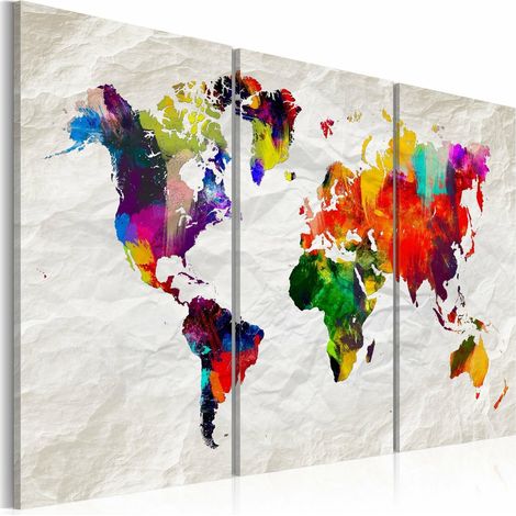 Tableau carte du monde arc-en-folie II - 120 x 80 cm (1/4)
