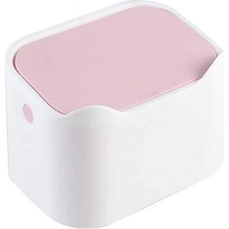 Petite poubelle de table, mini poubelle de table portable, couvercle à pression, porte-mouchoirs de bureau pour la maison, le bureau, la cuisine, la chambre, la salle de bain ou la voiture (blanc). (1/5)
