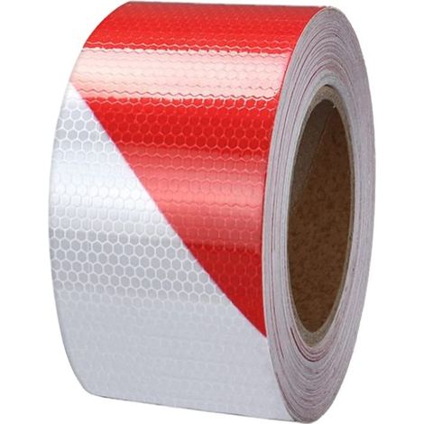 Bande Réfléchissante Autocollante Ruban Avertisseur Réfléchissant Ruban Adhésif Réfléchissant Avertissement Rubalise Rouge et Blanc Ruban de Signalisation (1/5)