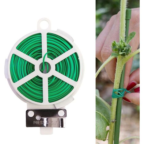 Fil, de Jardin 100 m - Rouleau/Bobine de Fil de Fer avec Protecteur Plastique - Attache avec Cutter - Liens de vigne - cordon d'attache de jardin (1/5)