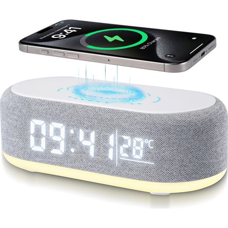 4-in-1 Digitalwecker, kabelloses Ladegerät, intelligenter Wecker mit Licht- und Temperaturanzeige, einstellbare Helligkeit (1/5)