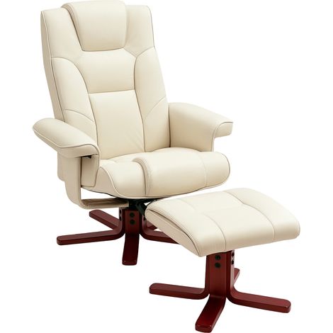 Manual Recliner and Footstool, Faux Leather, 84 x 84 x 104 cm, Cream (1/5)