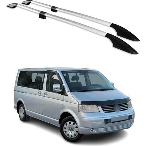 OMAC Barres de Toit longitudinales compatibles avec VW T5 T6 Transporter Multivan Caravelle 2003-2024 L1 Aluminium Gris 2Pcs