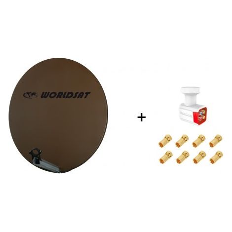 Antenne Parabole Fibre SMC 85 cm Marron WORLDSAT + LNB Quad 0,1 dB Full HD 1080p 4K Ultra HD + 8 Fiches F Or - Visserie en Inox (1/5)