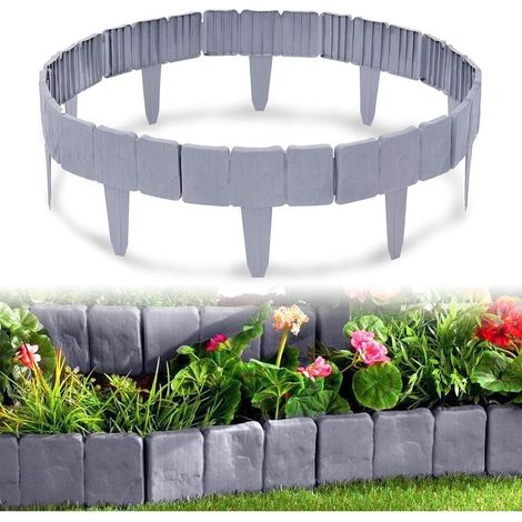 Gris Bordure de pelouse en Plastique 2,5m Aspect Pierre Bordure de Jardin en polypropylène, Bordure de Tonte Bordure de lit palissade décorative, 1 élément 25x23x1 cm (1/5)