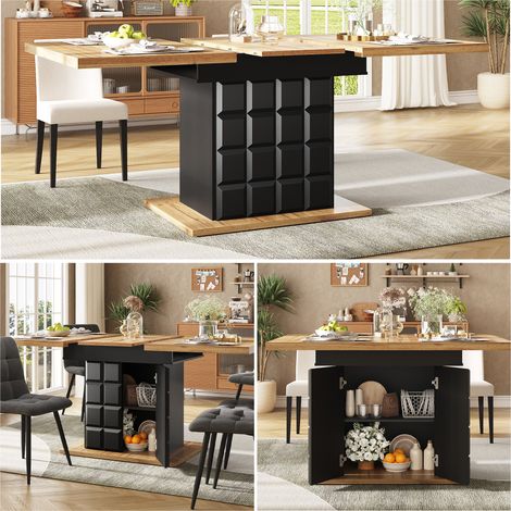 Telescopic dining table (110-140×80cm), foldable kitchen table for 4-6 people, extendable dining table, space-saving kitchen table, for kitchen and living room, table with a checked pattern