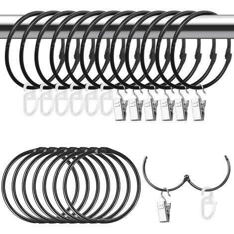 Lot de 20 Pièces 50 mm Anneaux Rideaux avec Pince avec Crochets pour Rideaux en Plastique,Métal Anneaux pour Tringle à Rideaux,Acier Inoxydable Anneaux de Rideaux (Noir) (1/5)