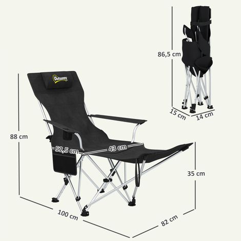 2er Set Campingstuhl faltbar Angelstuhl mit abnehmbar Fußstütze Getränkehalter belastbar 120 kg Schwarz