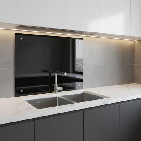 Melko paraspruzzi copri stufa in vetro, per cucina, stufa, piastrelle, vetro di sicurezza temperato da 6 mm, parete posteriore della cucina, viti incluse, 120 x 60 cm, nero