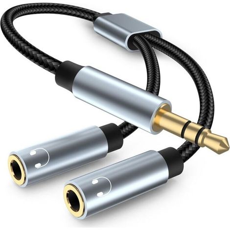 Adaptateur Jack 3,5 mm stéréo pour casque – Lot de 2 pièces gris, compatible PC, tablette et smartphone, qualité audio haute fidélité (1/5)