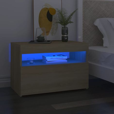 Table de chevet avec lumières LED-Table de nuit à LED chêne sonoma 60x35x40 cm 643244 (1/5)