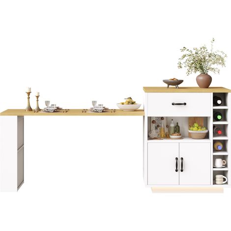ELVMI Carrello Cucina con 2 Cassetti, 4 Ante e Piano Estensibile, Portabottiglie, MDF, Bianco, 80 x 70 x 95.5 cm (1/5)