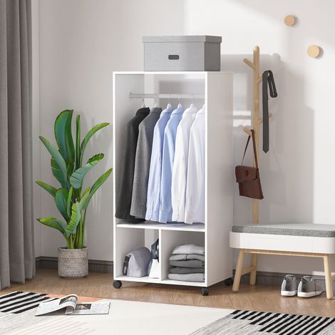 Porte-manteaux de couloir avec barre en aluminium et 2 étagères ouvertes - 60x40x128 cm - porte-manteaux en carton comprimé - blanc