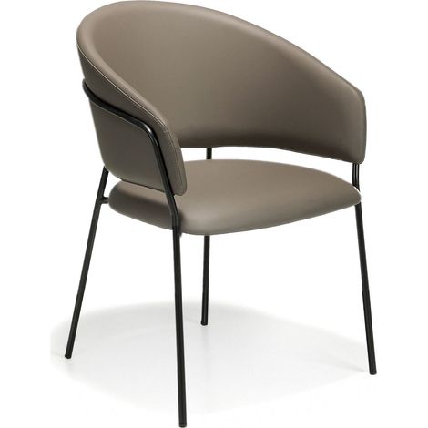 Chaise simili assise rembourrés pieds acier peint époxy - Vison (1/5)