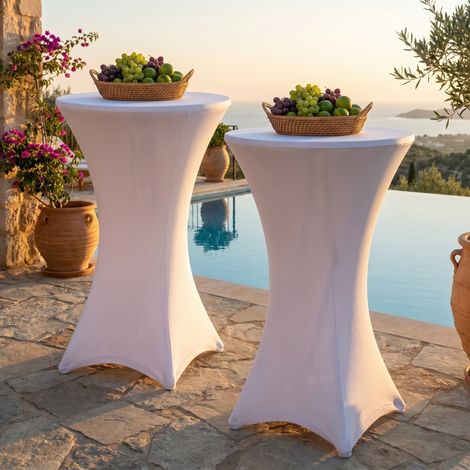 TolleTour Funda para mesa alta redonda Ø60×110 cm – Mantel extensible para bodas y banquetes Blanco 2x