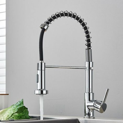 Kitchen Tap with Pull Down Lead-Free Spring Kitchen Sink Mixer tap Solid Brass Single Handle Single Hole 360° Swivel Sprayer Mixer Tap Cold and hot Fittings UK Standard Chrome (1/2)