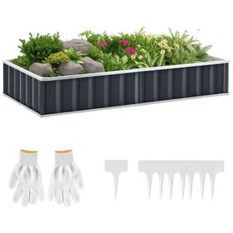 royaluxe -Outsunny Carré Potager de Jardin 174 x 90 x 30 cm - modulable, Montage sans Outils, Gants fournis - tôle d'acier ondulée Anthracite (1/5)