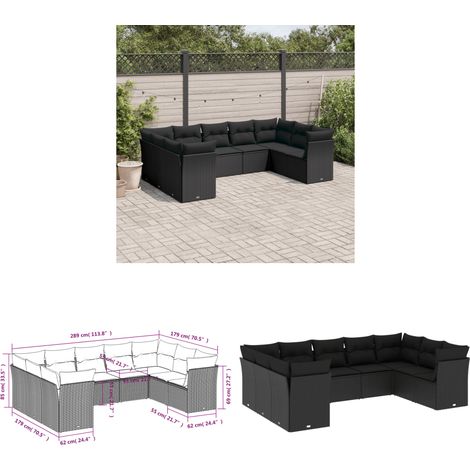 Salon de jardin 9 pcs avec coussins noir résine tressée - Salon De Jardin - Mobilier De Jardin - Set Salon Extérieur - Résine Tressée - Rotin Synthétique - Home & Living (1/3)