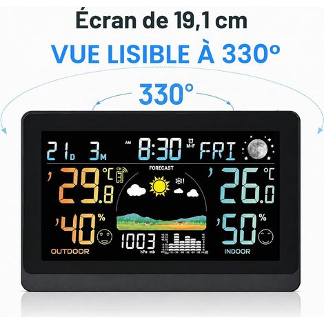 Stazione meteorologica wireless da 7,5 pollici (7,5 pollici) con display VA a colori per interni ed esterni, con visualizzazione di temperatura e umidità interne ed esterne. (1/5)