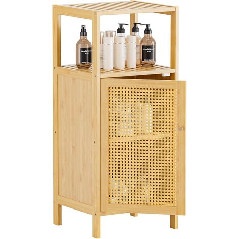 Armoire de Rangement en Rotin, Petit Meuble de Salle de Bain avec Porte, Armoire sur Pied en Bambou, Organisateur latéral étroit autoportant pour Salon, Cuisine, entrée, Naturel (1/5)