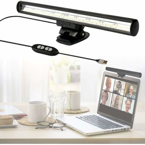 LED Lampe Ordinateur Portable, Lampe Laptop pour Vidéoconférence, Lampe de Bureau, Lampes USB Screenbar avec 10 Luminosité / 3 Températures de Couleur/Gain de Place (1/5)