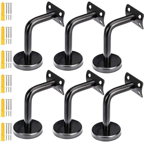 Lot de 6 supports de rampe d'escalier en acier inoxydable noir mat support de main courante pour rampe d'escalier, support en bois, tubes d'extension de vis inclus