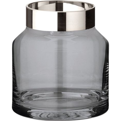 Vase en Verre Cristal Soufflé à la Bouche Sombre avec Bord Platine H 19 cm Ø 17 cm - PANGIVO (1/5)