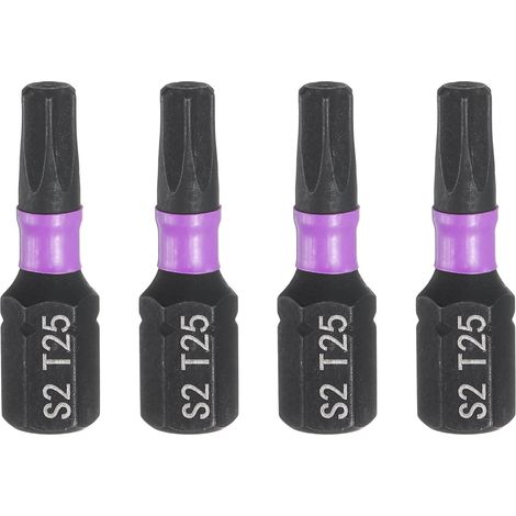4pcs T25 Embout de Tournevis Torx 1/4" Tige Hexagonale 25mm/1" Longueur Magnétique Étoile 6 Pans Acier S2 Forets de Tournevis et de Perceuse Électrique (1/5)