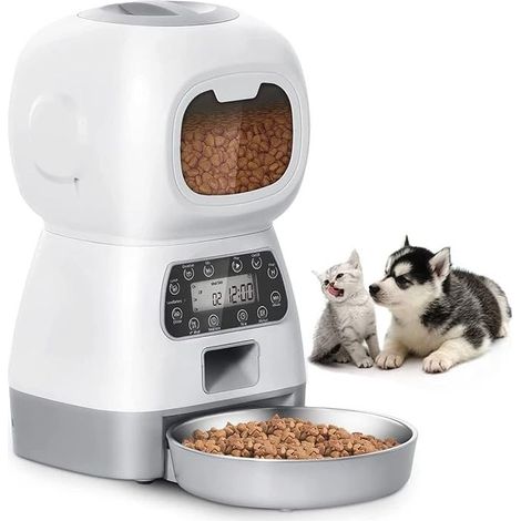 Automatischer 3,5-Liter-Futterautomat für Katzen und Hunde mit Edelstahlnapf, Sichtfenster, Speicherfunktion, 10-Sekunden-Sprachaufzeichnung und 4-Portions-Steuerung. (1/5)