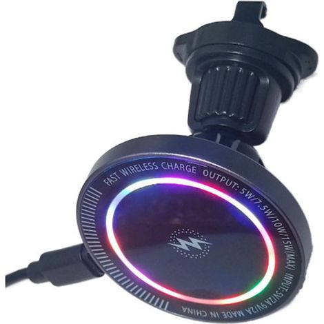 Chargeur Voiture Sans Fil 15W - Fixation Grille Ventilation, Éclairage RGB, Protection Surchauffe - Pour Téléphone, Navigation GPS - Alliage Zinc - Avec Câble Type-C (1/5)