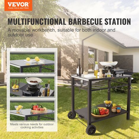 Desserte Plancha à 2 Niveaux Chariot de Barbecue avec Grand Plan de Travail Table de Barbecue sur Roulettes pour Four à Pizza Préparation de Cuisine BBQ Jardin Patio Extérieur 85 x 55 x 83,5 cm (1/5)