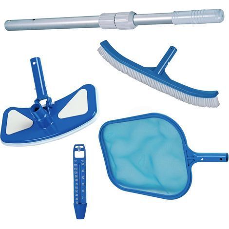 Kit Entretien Piscine, Aspirateur Fond, Brosse Cintrée 46cm, Manche Télescopique Aluminium, Épuisette, Thermomètre Flottant (1/5)