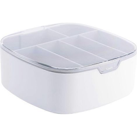Kabelorganizer mit 6 Fächern, Kabelaufbewahrungsbox, Kabelmanagementbox – 12,5 x 12,5 x 5,5 cm – Hellgrau (1/4)