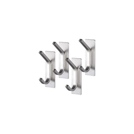 Ganci adesivi, 4 pezzi in acciaio inossidabile, ideali per parete, bagno, asciugamani, cucina, strofinacci, impermeabili, argento.