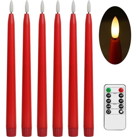 Rote, flammenlose Kegelkerze mit Fernbedienung – 28 cm LED-Kerzenständer, batteriebetrieben, realistische 3D-Flamme, mit Dochttimer, Weihnachtsset (6 Kerzen) (1/5)