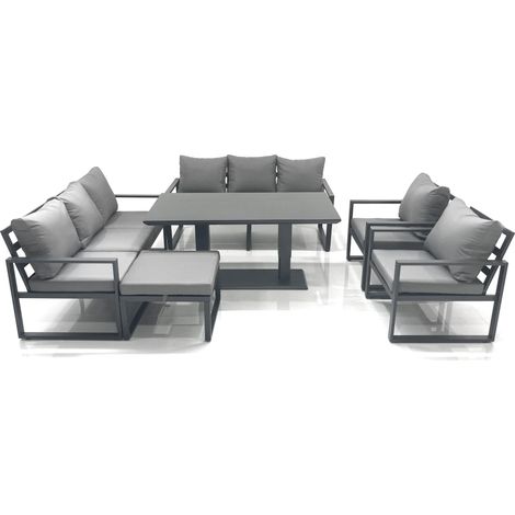 Fimous Garden Sofa Set Aluminium Furniture Rising Dining Tabe Set with 2 Chair Big Footstool Dark Grey (1/5)