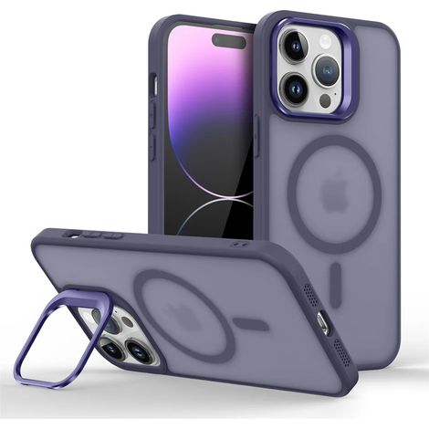 (iPhone 12 mini, violet foncé) Étui de téléphone magnétique antichoc pour iPhone avec support et protection d'objectif en verre. (1/3)