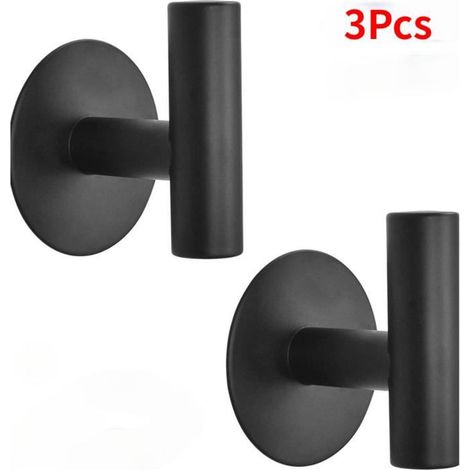 Crochet Adhésif - Acier Inoxydable - 3Pcs - Noir - Salle de Bain, Cuisine, Bureau